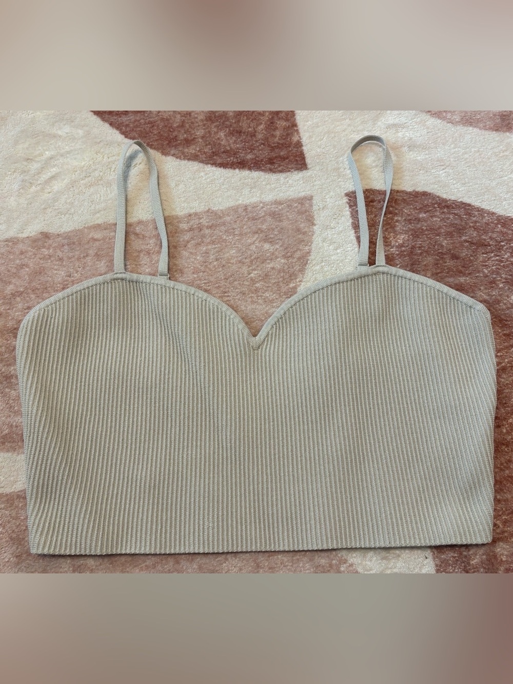 Babaton Beige Ribbed Cropped Cami Top